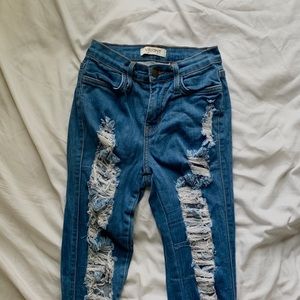 Ripped High Waisted Skinny Blue Jeans 🌐